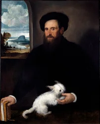 Retrato del caballero con el perrito (detalle)