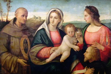 Sacra Conversazione: San Bernardino y una santa presentando a un donante, c.1525 (óleo sobre tabla)