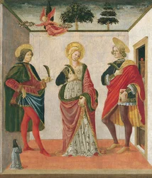 Santa Cecilia entre San Valeriano y San Tiburcio con un donante