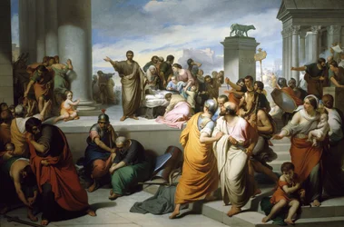 Bruto mostrando el cuerpo de Lucrecia al pueblo de Roma, por Francesco Coghetti (1804-1875)