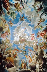 Apoteosis, fresco de la Casa Pamphilj por Francesco Cozza, Palazzo Doria Pamphilj, Roma, Italia