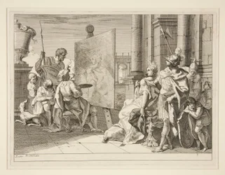 Apeles pintando a Campaspe, la amante de Alejandro Magno, uno de una serie de ocho grabados (Varii Baccanali et istorie