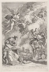 San Gregorio Magno y San Jerónimo rezan por las almas del purgatorio Molte Anime del Purgatorio portate dagli Angeli in Cielo per le pregiere di S. Gregorio I. Pontefice Romano (título sobre objeto)