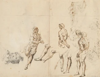 Cabeza de una mujer y estudios de un desnudo masculino (verso)