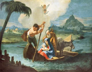 La Sagrada Familia cruzando el Nilo en su huida a Egipto, por Francesco Fontebasso (1707-1769)