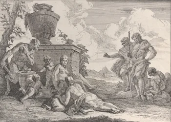 Sátiro con garrote y siete figuras, de Bacchanals and Histories