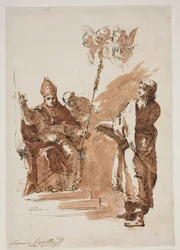 San Luis sentado con San Juan Evangelista a su lado. Estudio para un retablo en Chiesa dell’Angelo Raffaele, Venecia