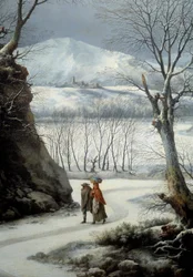 Pareja en el camino en medio del invierno