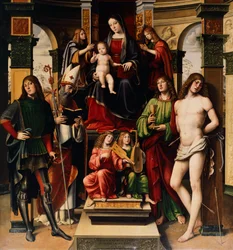 Virgen con el Niño, ángeles y santos, de Francesco Francia (1450-1517), Iglesia de San Giacomo Maggiore, Bolonia, Italia