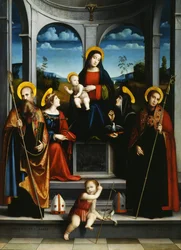 Virgen y Niño con los santos Benito, Justina, Plácido y Escolástica, ca 1515