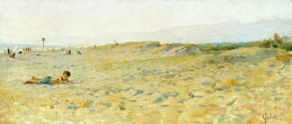 Playa en Cinquale de Francesco Gioli (1846-1922), óleo sobre tabla