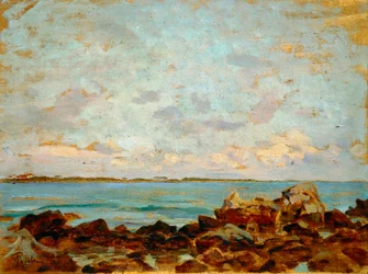 Castiglioncello de Francesco Gioli (1846-1922), óleo sobre tabla, 27x36 cm