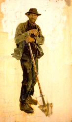 Cavador de zanjas de Francesco Gioli (1846-1922), óleo sobre tabla, 39x22 cm