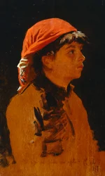 Bufanda roja de Francesco Gioli (1846-1922), óleo sobre tabla, 28x17 cm