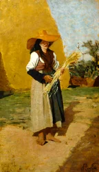 Estudio para Espigadora (mujer de campo) de Francesco Gioli (1846-1922), óleo sobre tabla, 32x19 cm