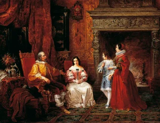 Príncipe contando al joven príncipe y a su madre la decisión de Gertrude de convertirse en monja, episodio de Los Novios de Alessandro Manzoni