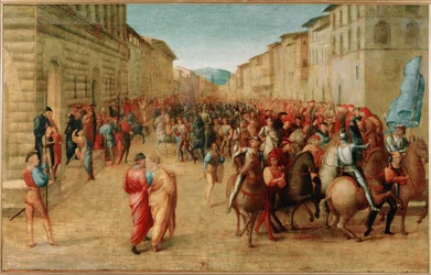 Entrada del rey Carlos VIII de Francia en la ciudad de Florencia (óleo sobre madera)