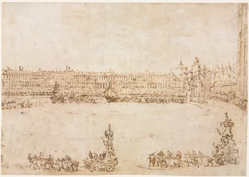 Una procesión de carros triunfales en la Piazza San Marco, Venecia, celebrando la visita, 1782