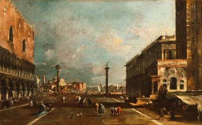 Pequeña plaza de San Marcos hacia San Giorgio, Venecia, de Francesco Guardi (1712-1793), óleo sobre lienzo, 45x72 cm