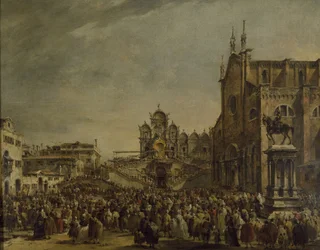 El Papa Pío VI bendiciendo a la multitud en el Campo SS. Giovanni y Paolo, siglo XVIII