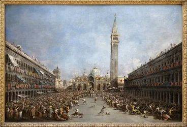 El Dogo de Venecia llevado por los gondoleros después de su elección en la Plaza de San Marcos