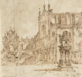 Vista del Campo San Zanipolo con la plataforma provisional erigida para la visita del Papa Pío VI