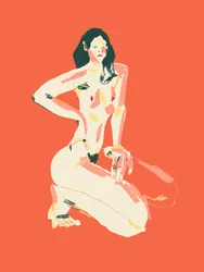 Desnudo elegante arrodillado