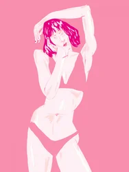 Mujer vestida de rosa posando