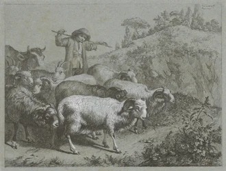 Pastor con carneros, cabras y vacas Escenas de pastores (título de la serie)
