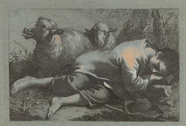 Niño campesino dormido cerca de dos ovejas, 1758-1759