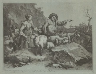 Campesino con un saco y dos pastoras, después de 1765