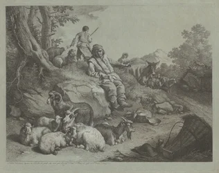 Pastor sentado frente a un rebaño de cabras, después de 1766