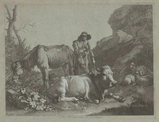 Pastor Descansando sobre un Bastón con un Caballo Viejo y un Toro Reclinado, después de 1767