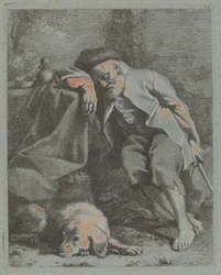 Viejo durmiendo con perro, 1759