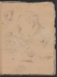 Cuaderno de bocetos de Verona: Motivos arquitectónicos con cabeza femenina (página 45)