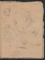 Cuaderno de bocetos de Verona: Motivos arquitectónicos con cabeza femenina página 45, 1760