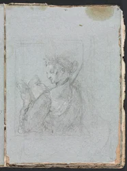 Cuaderno de bocetos de Verona: Figura femenina con libro abierto (página 63)