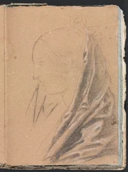 Cuaderno de Bocetos de Verona: Cabeza femenina con drapeado (página 81)
