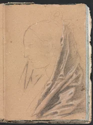 Cuaderno de bocetos de Verona: Cabeza femenina con drapeado página 81, 1760
