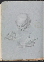 Cuaderno de bocetos de Verona: Cabeza de un hombre con manos (página 8)