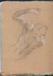 Cuaderno de bocetos de Verona: Desnudo masculino con brazo derecho levantado página 32, 1760