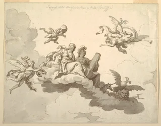 Dibujo, Diseño para un techo pintado: Triunfo de la mansedumbre y la fuerza, ca. 1780