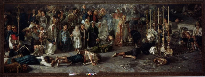 Il voto(Fiesta en homenaje a San Pantaleón el 27 de julio en Miglianico en Abruzzo, Italia) - óleo sobre lienzo