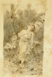 La pastora, de Francesco Paolo Michetti (1851-1929), dibujo.