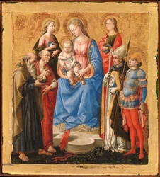 María con niño y seis santos