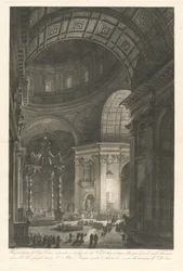 Interior de San Pedro, con la iluminación de la Cruz de San Pedro
