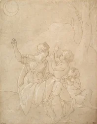 Figura femenina clásica Diana o Venus con dos infantes, ca. 1539-42