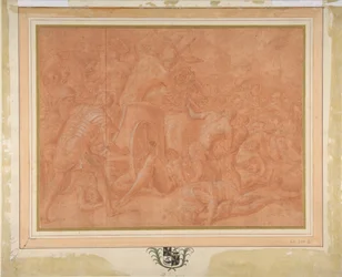 Ulises y sus compañeros luchando contra los ciconios ante la ciudad de Ismaros, estudio..., 1555-60