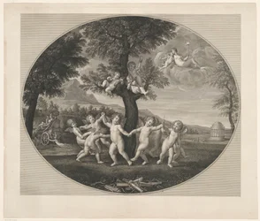 Putti bailando alrededor de un árbol