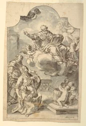 Dibujo, Imagen votiva de un niño presentado por sus padres a San Nicolás de Bari, finales del siglo XVIII
